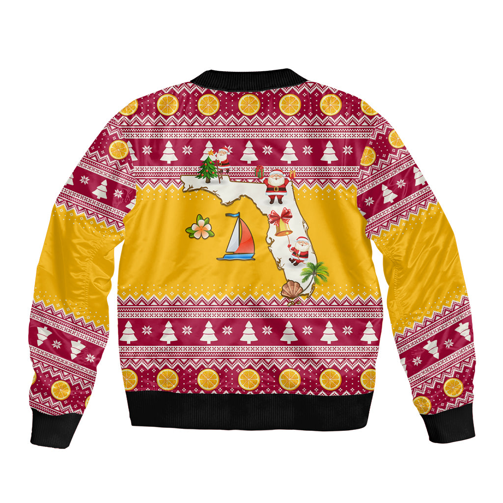 Florida Christmas Bomber Jacket Santa Claus Florida Map With Orange - Wonder Print Shop