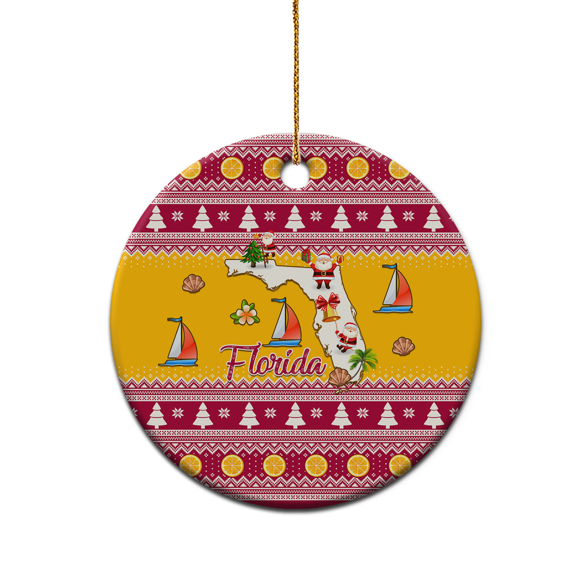 Florida Christmas Ceramic Ornament Santa Claus Florida Map With Orange - Wonder Print Shop