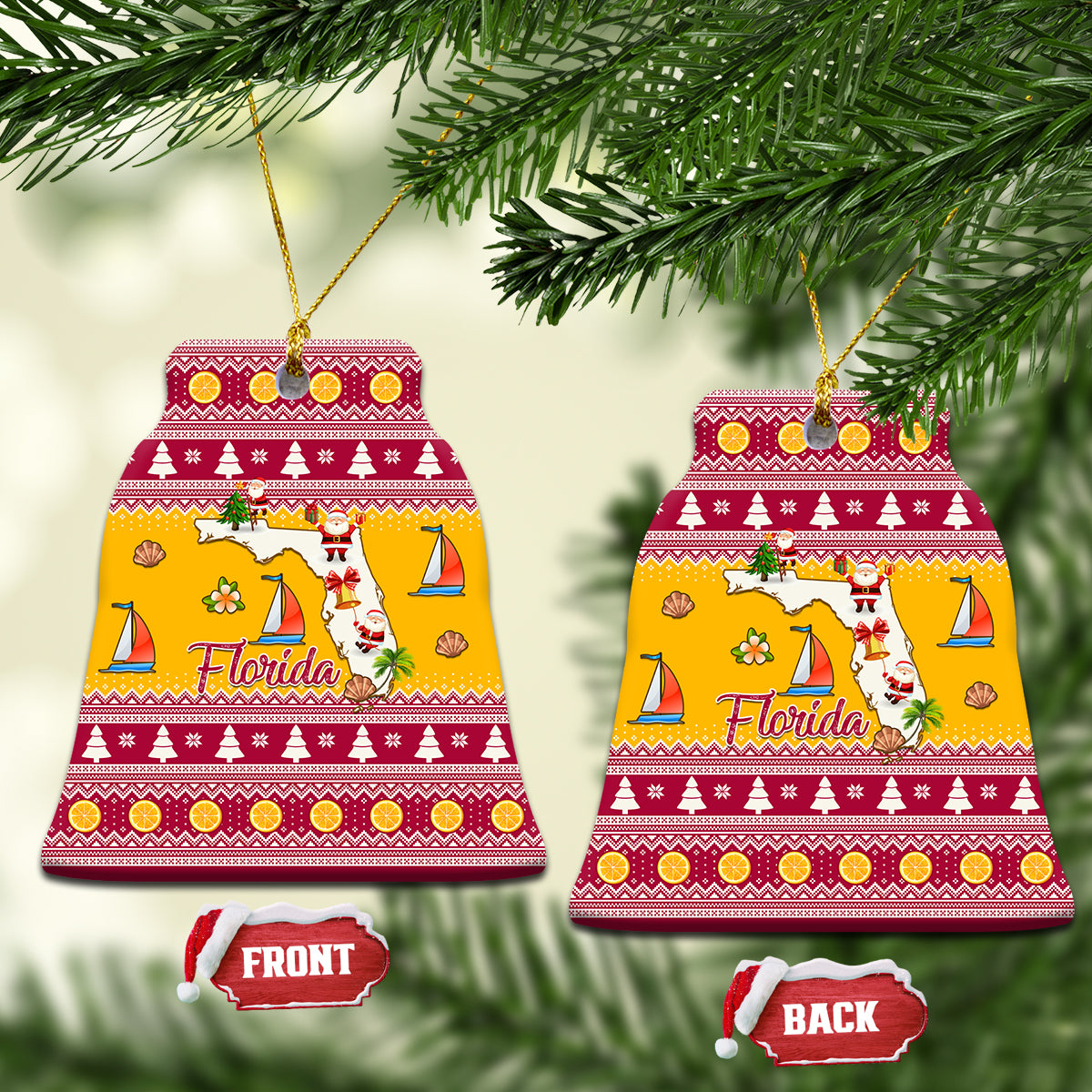 Florida Christmas Ceramic Ornament Santa Claus Florida Map With Orange - Wonder Print Shop