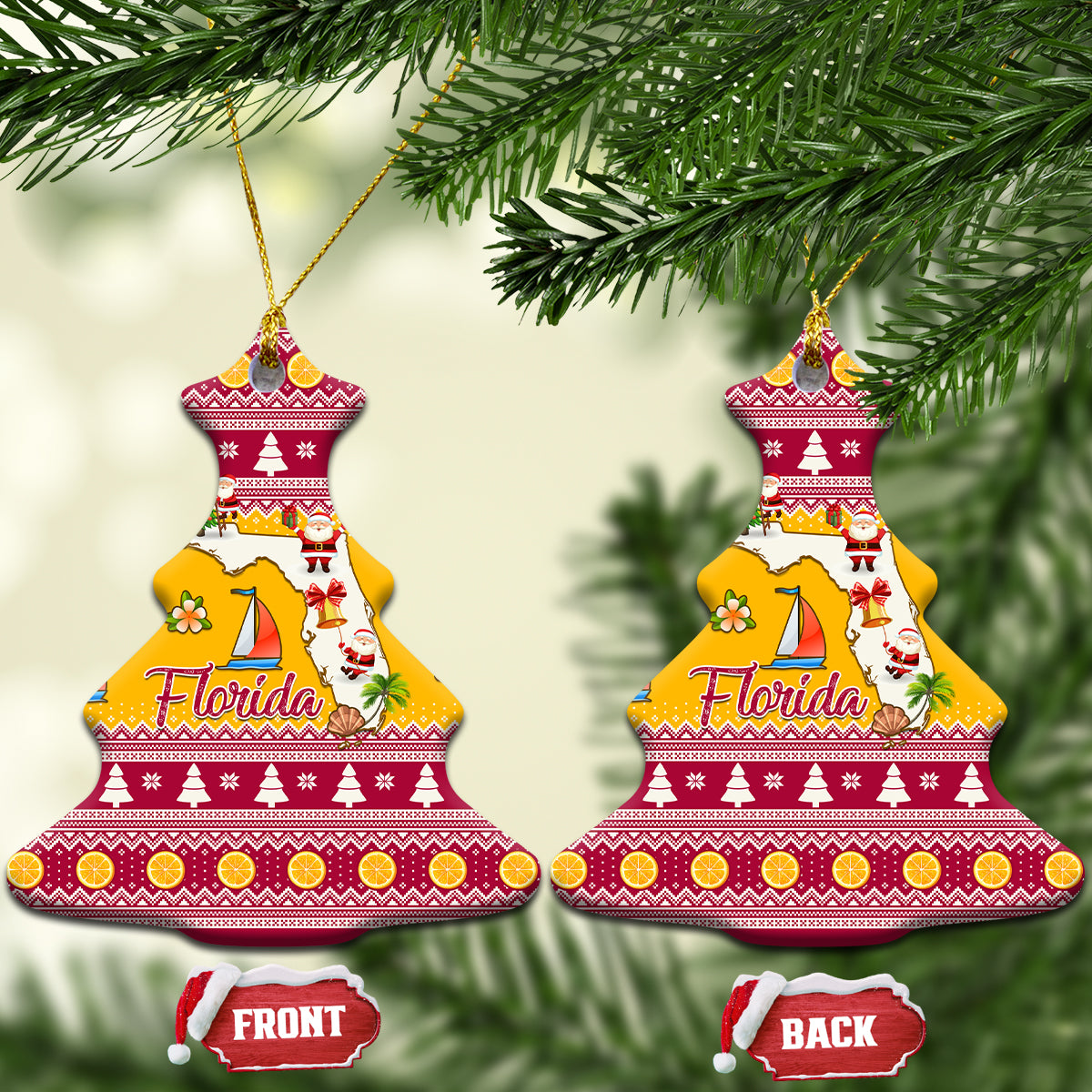 Florida Christmas Ceramic Ornament Santa Claus Florida Map With Orange - Wonder Print Shop