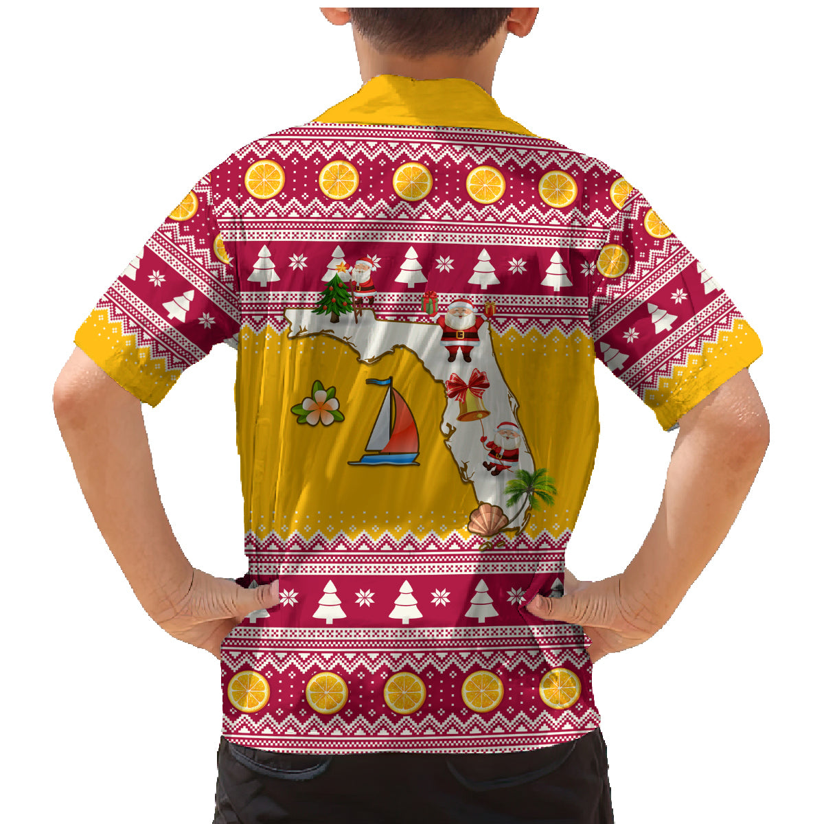 Florida Christmas Family Matching Mermaid Dress and Hawaiian Shirt Santa Claus Florida Map With Orange - Wonder Print Shop