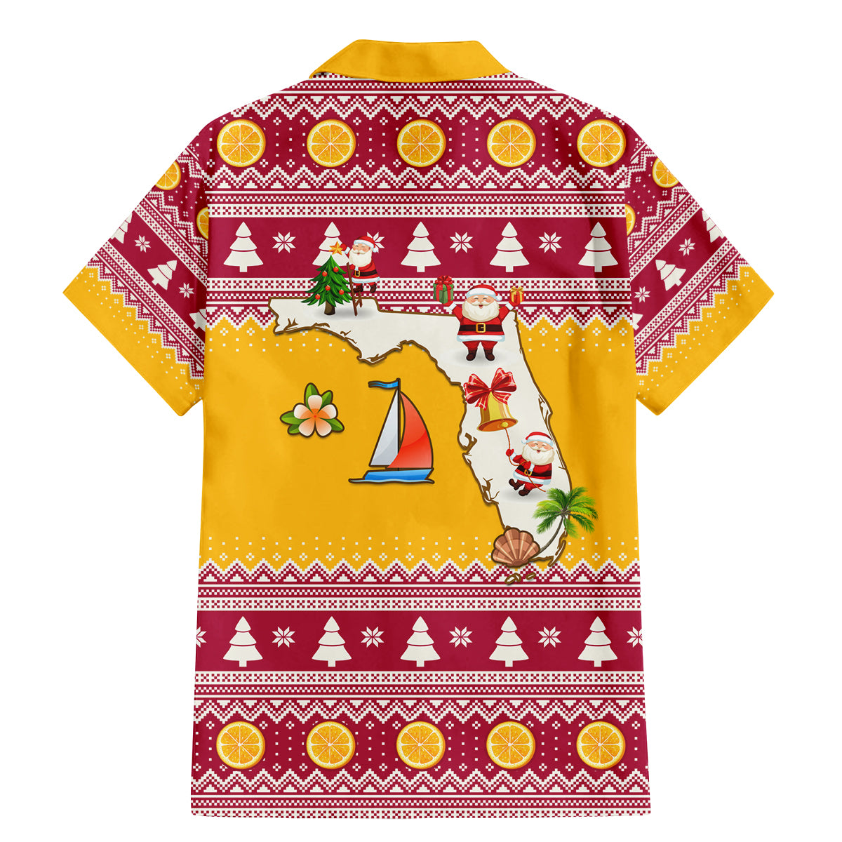 Florida Christmas Family Matching Mermaid Dress and Hawaiian Shirt Santa Claus Florida Map With Orange - Wonder Print Shop