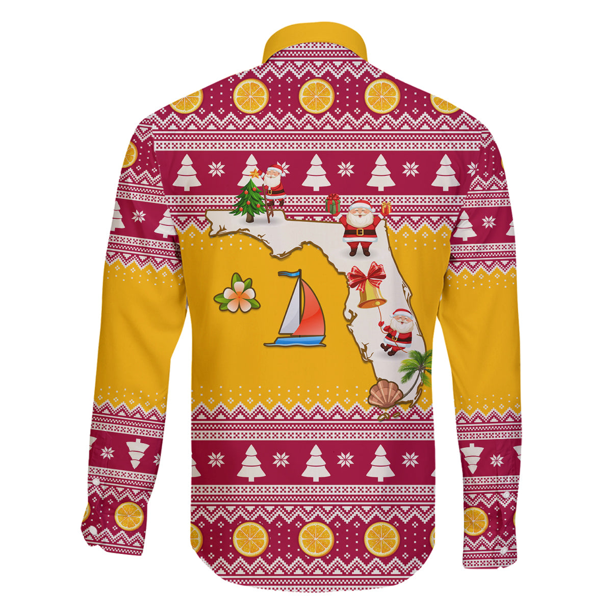 Florida Christmas Family Matching Off Shoulder Long Sleeve Dress and Hawaiian Shirt Santa Claus Florida Map With Orange - Wonder Print Shop