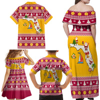 Florida Christmas Family Matching Off Shoulder Maxi Dress and Hawaiian Shirt Santa Claus Florida Map With Orange - Wonder Print Shop