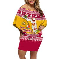 Florida Christmas Family Matching Off Shoulder Short Dress and Hawaiian Shirt Santa Claus Florida Map With Orange - Wonder Print Shop
