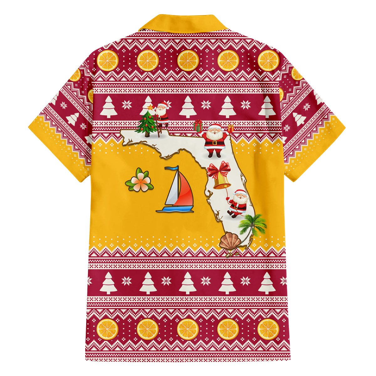 Florida Christmas Family Matching Puletasi Dress and Hawaiian Shirt Santa Claus Florida Map With Orange - Wonder Print Shop