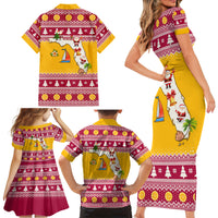 Florida Christmas Family Matching Short Sleeve Bodycon Dress and Hawaiian Shirt Santa Claus Florida Map With Orange - Wonder Print Shop