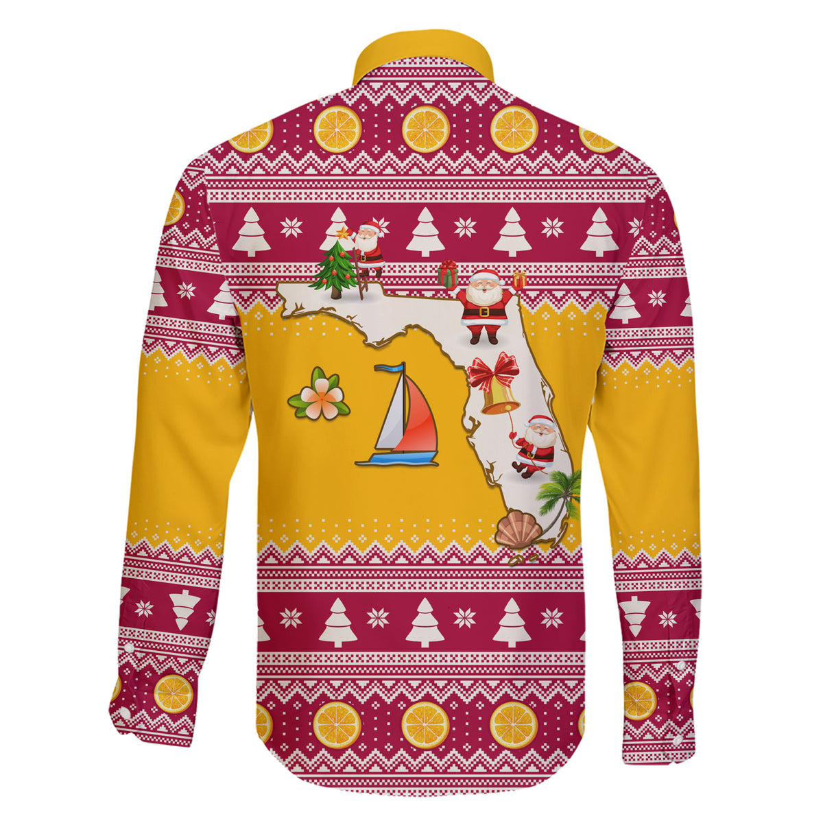 Florida Christmas Family Matching Short Sleeve Bodycon Dress and Hawaiian Shirt Santa Claus Florida Map With Orange - Wonder Print Shop