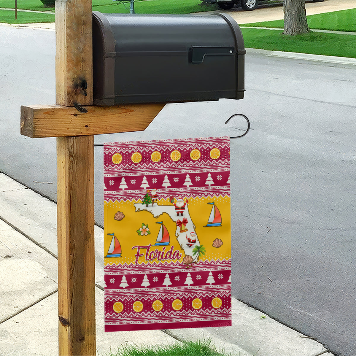 Florida Christmas Garden Flag Santa Claus Florida Map With Orange - Wonder Print Shop