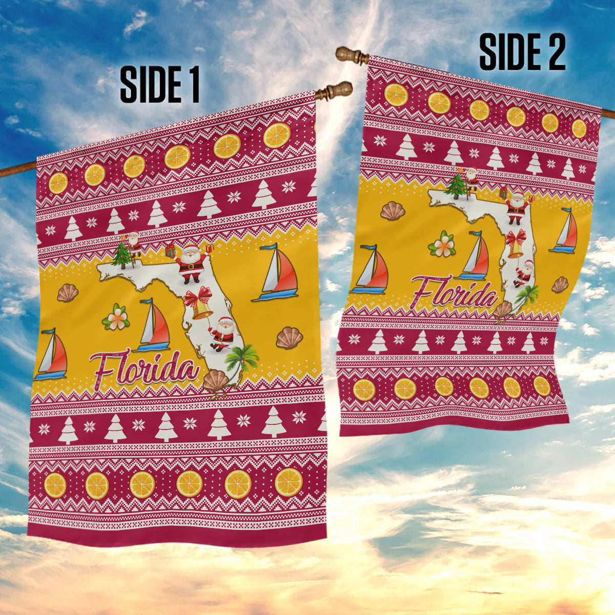 Florida Christmas Garden Flag Santa Claus Florida Map With Orange - Wonder Print Shop