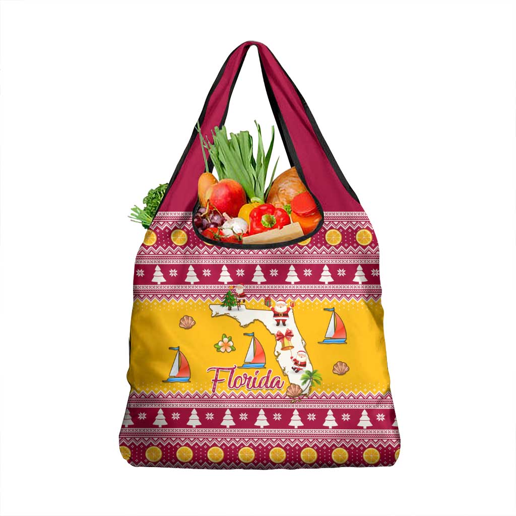 Florida Christmas Grocery Bag Santa Claus Florida Map With Orange