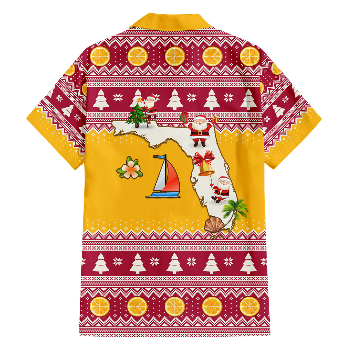 Florida Christmas Hawaiian Shirt Santa Claus Florida Map With Orange - Wonder Print Shop