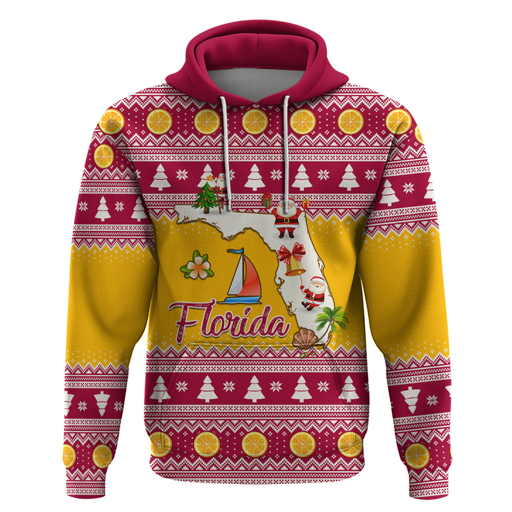 Florida Christmas Hoodie Santa Claus Florida Map With Orange - Wonder Print Shop