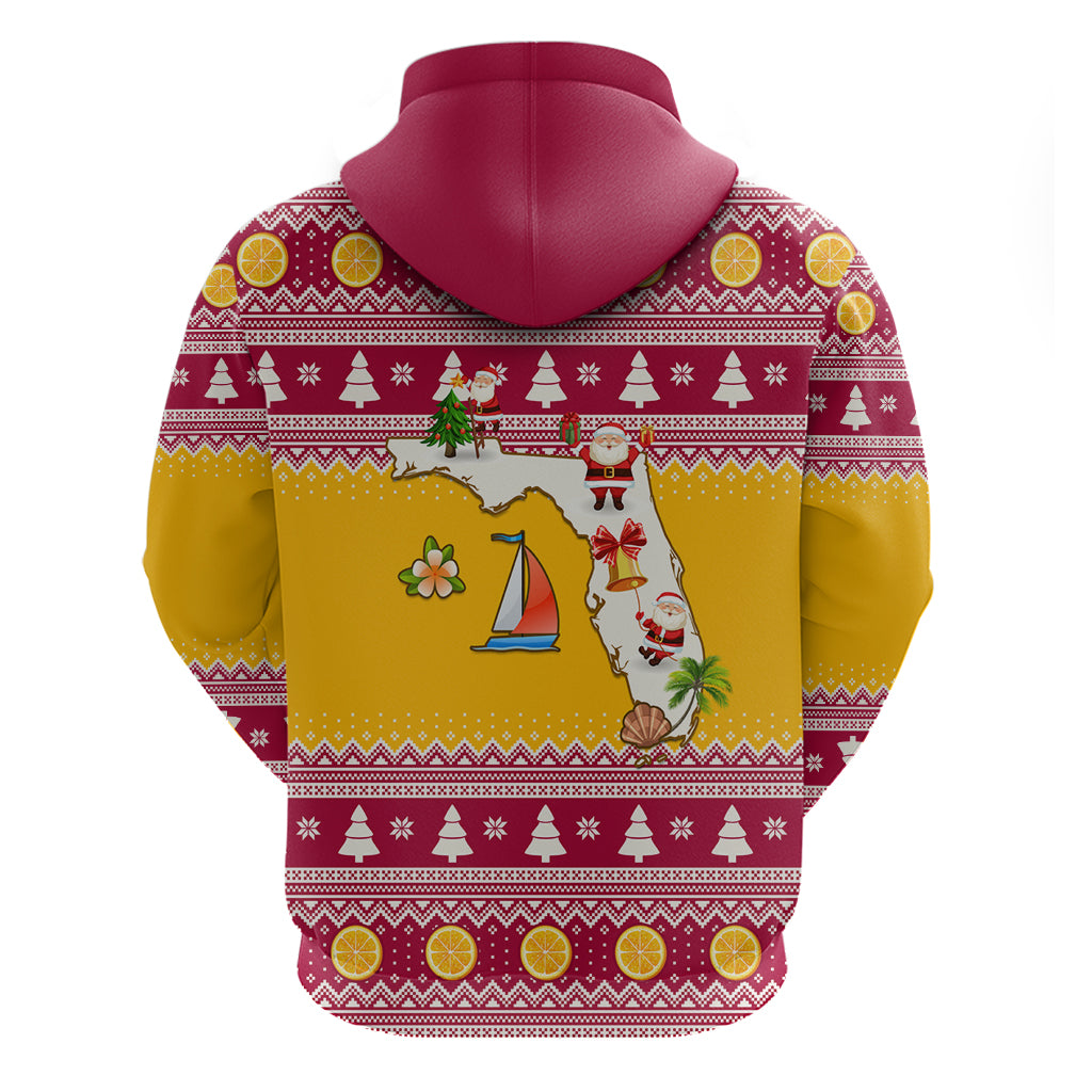 Florida Christmas Hoodie Santa Claus Florida Map With Orange - Wonder Print Shop