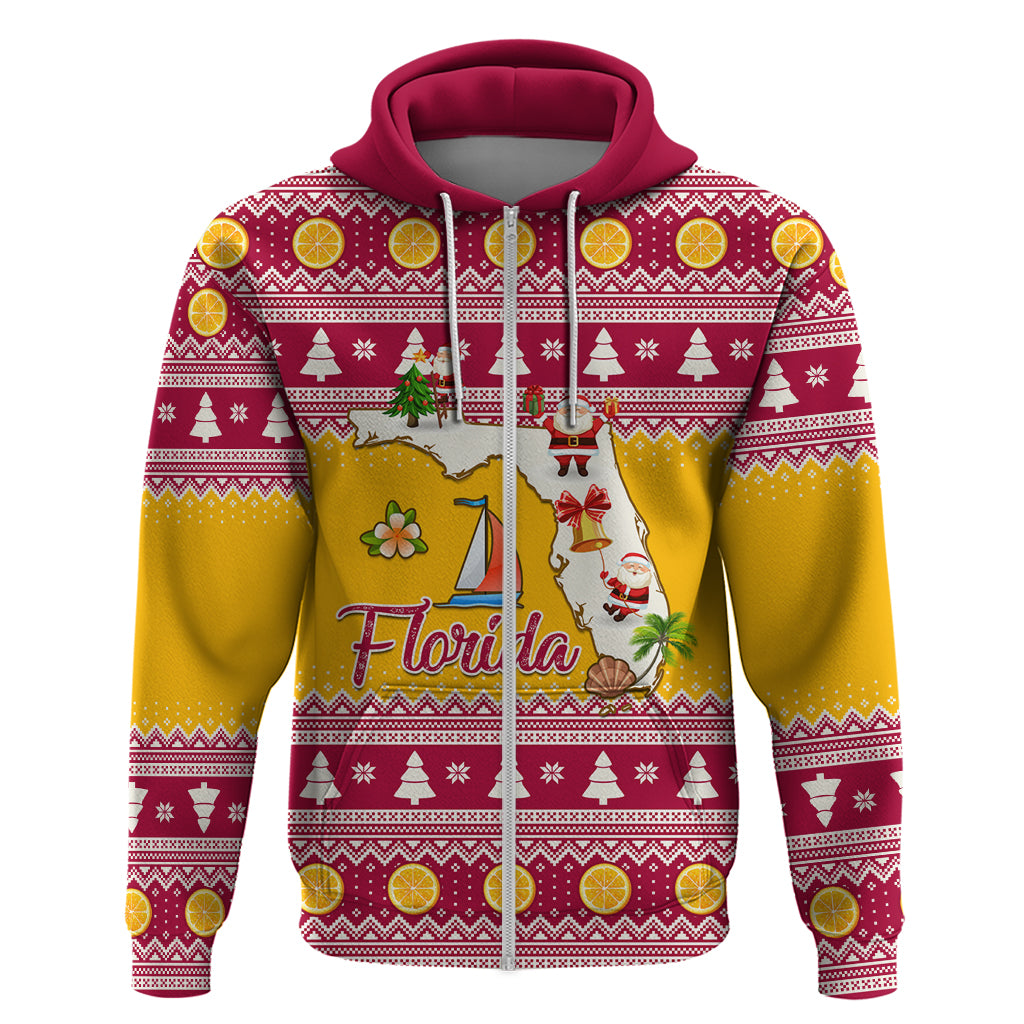 Florida Christmas Hoodie Santa Claus Florida Map With Orange - Wonder Print Shop