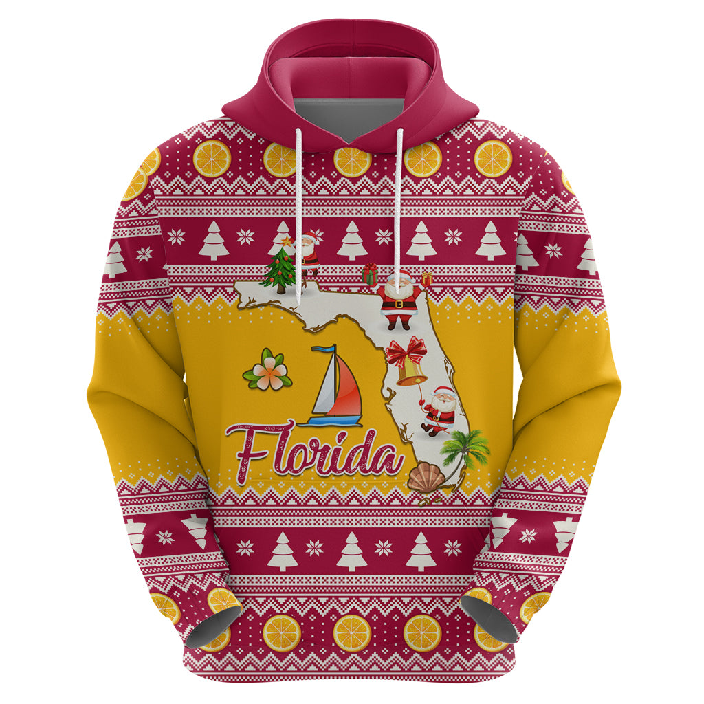 Florida Christmas Hoodie Santa Claus Florida Map With Orange - Wonder Print Shop