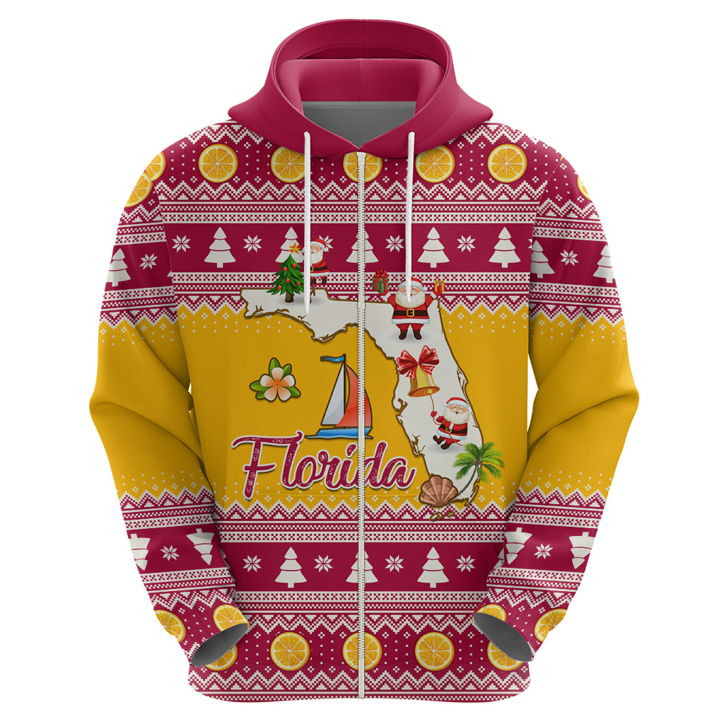 Florida Christmas Hoodie Santa Claus Florida Map With Orange - Wonder Print Shop