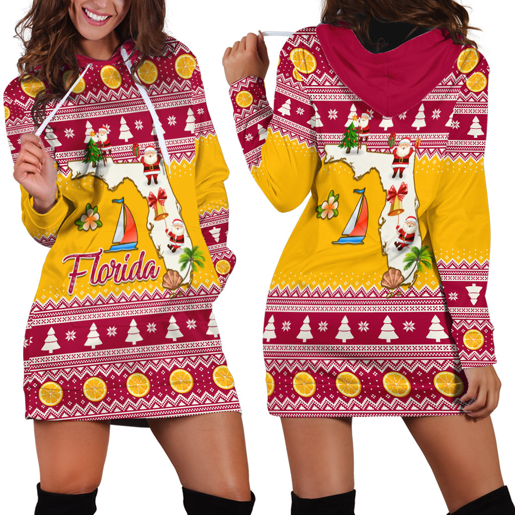 Florida Christmas Hoodie Dress Santa Claus Florida Map With Orange - Wonder Print Shop