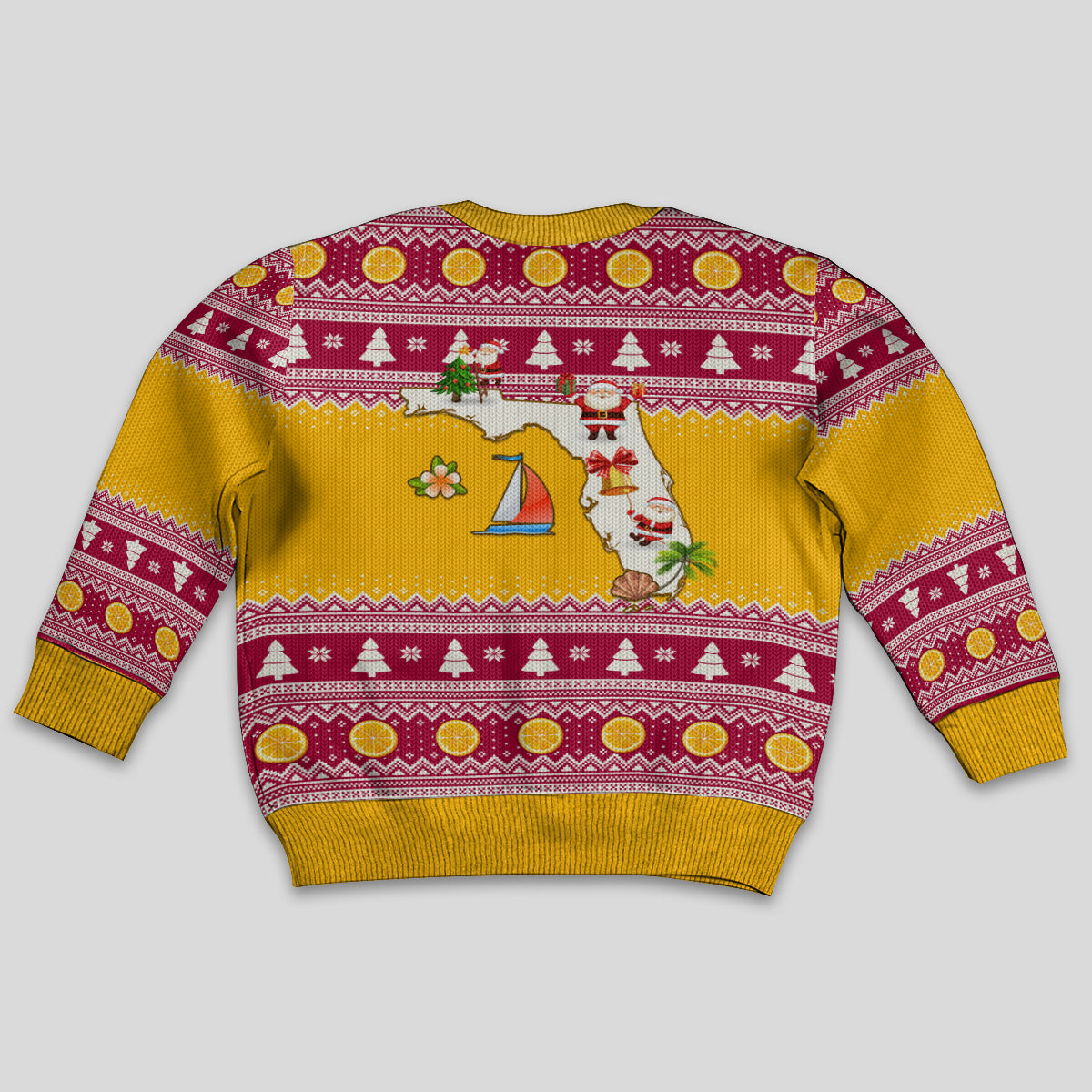 Florida Christmas Kid Ugly Christmas Sweater Santa Claus Florida Map With Orange - Wonder Print Shop