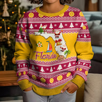 Florida Christmas Kid Ugly Christmas Sweater Santa Claus Florida Map With Orange - Wonder Print Shop