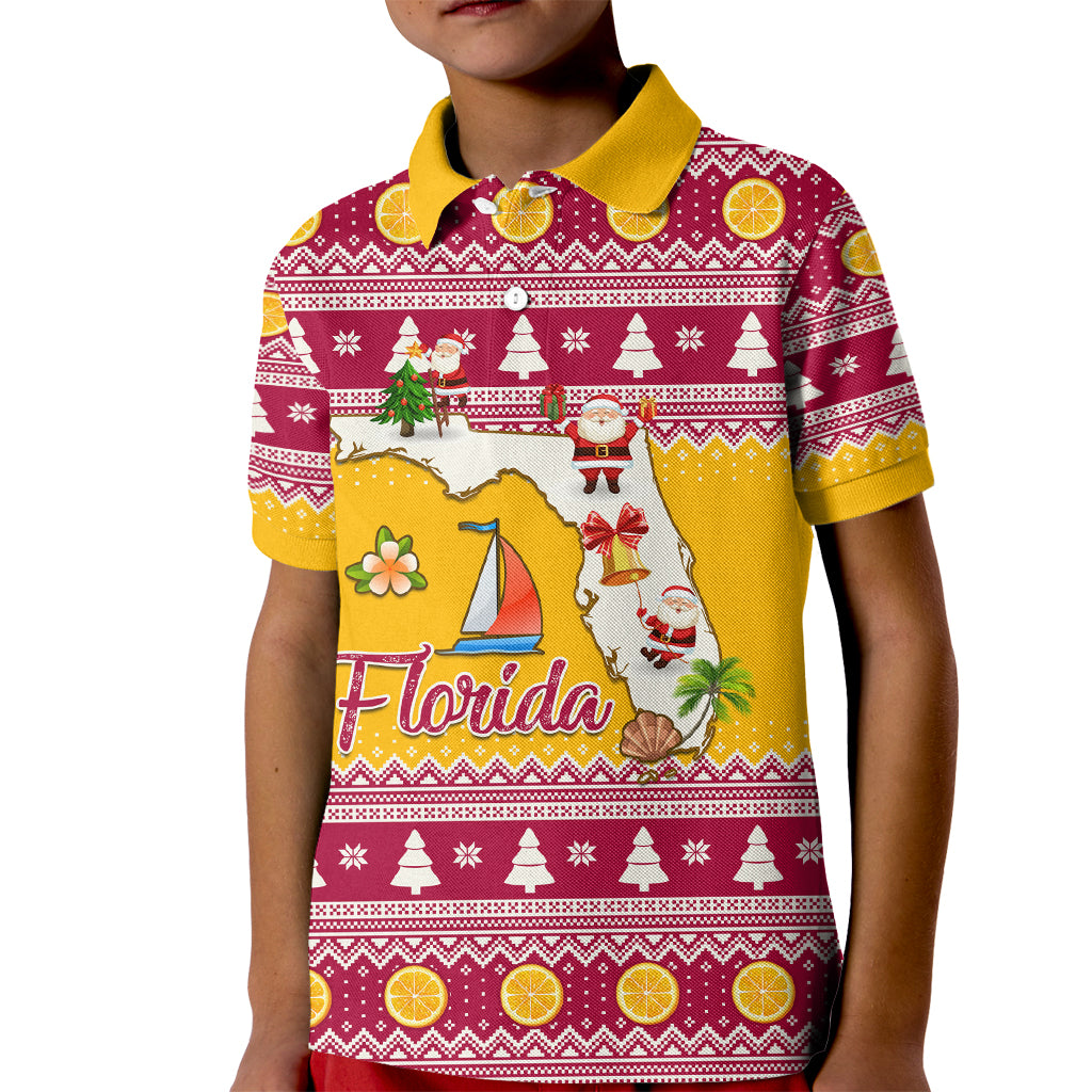 Florida Christmas Kid Polo Shirt Santa Claus Florida Map With Orange - Wonder Print Shop