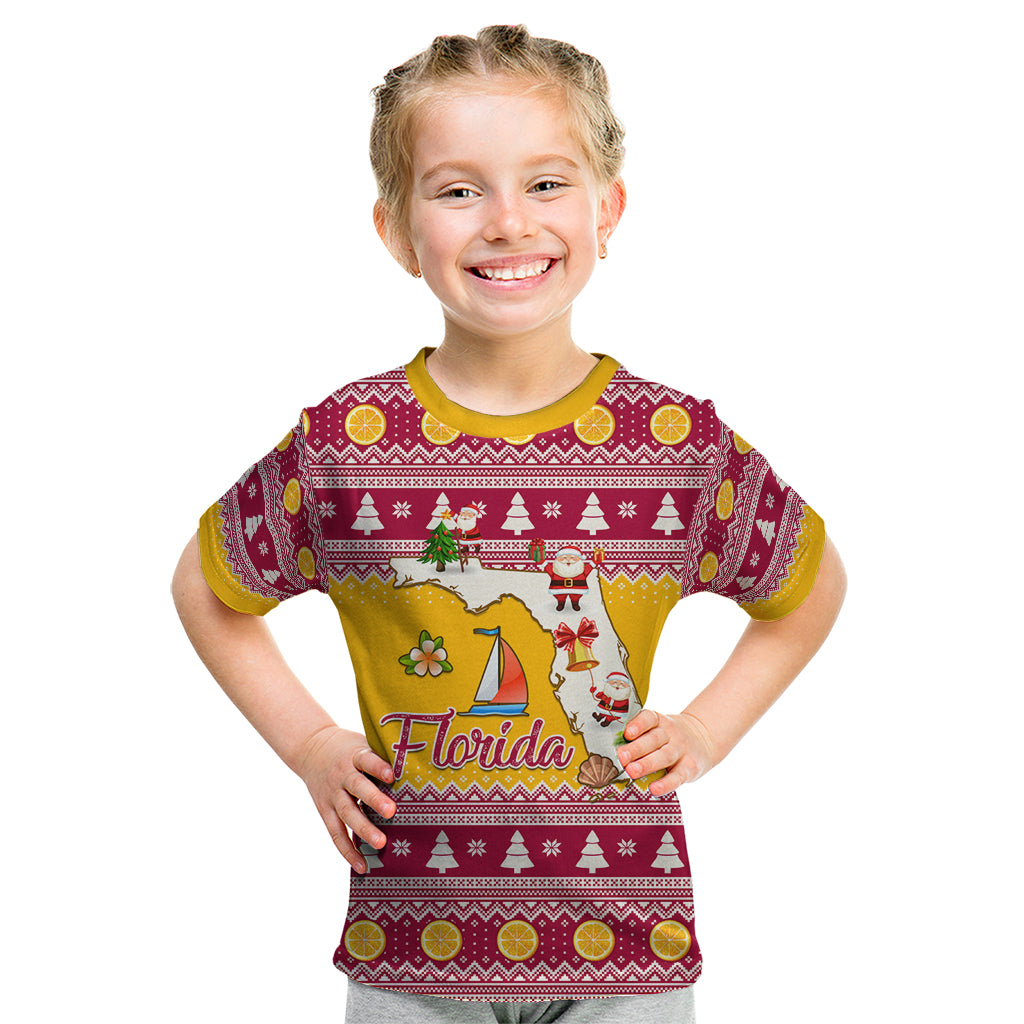 Florida Christmas Kid T Shirt Santa Claus Florida Map With Orange - Wonder Print Shop