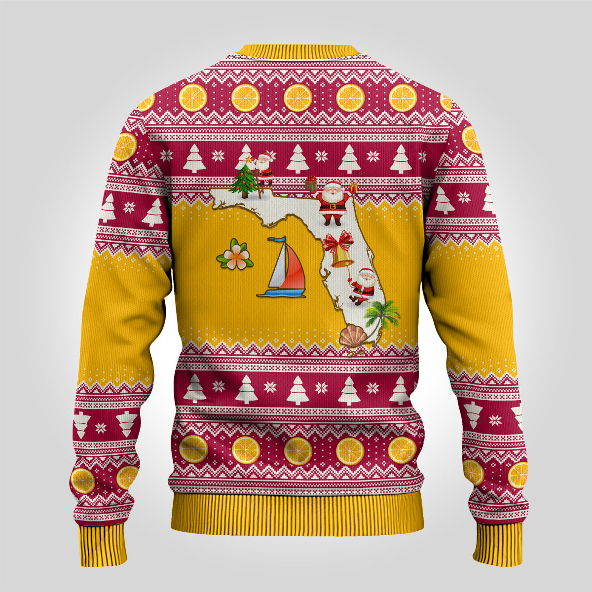 Florida Christmas Ugly Christmas Sweater Santa Claus Florida Map With Orange - Wonder Print Shop