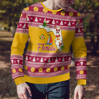 Florida Christmas Ugly Christmas Sweater Santa Claus Florida Map With Orange - Wonder Print Shop