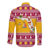 Florida Christmas Long Sleeve Button Shirt Santa Claus Florida Map With Orange - Wonder Print Shop