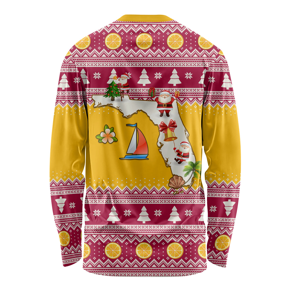 Florida Christmas Long Sleeve Shirt Santa Claus Florida Map With Orange - Wonder Print Shop