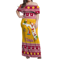 Florida Christmas Off Shoulder Maxi Dress Santa Claus Florida Map With Orange - Wonder Print Shop