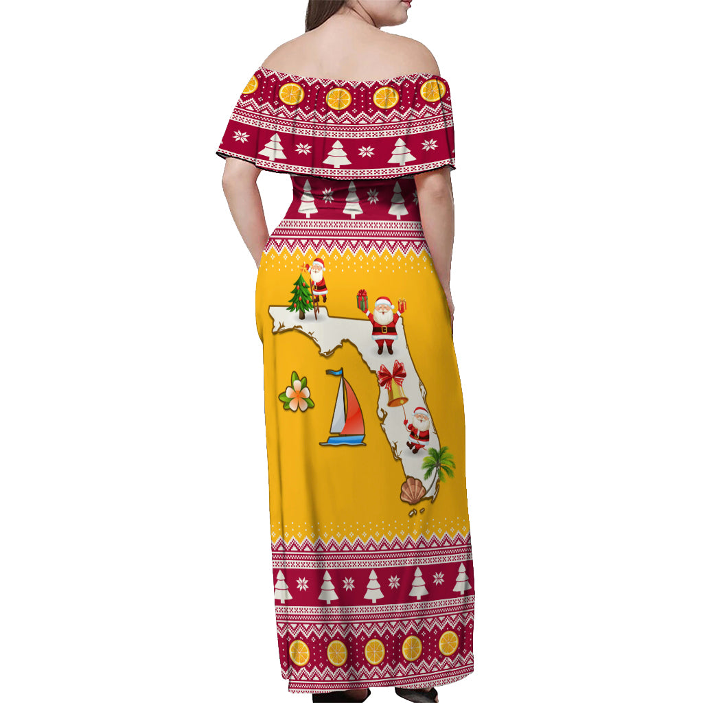 Florida Christmas Off Shoulder Maxi Dress Santa Claus Florida Map With Orange - Wonder Print Shop