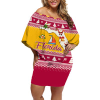 Florida Christmas Off Shoulder Short Dress Santa Claus Florida Map With Orange - Wonder Print Shop