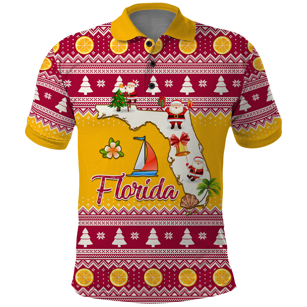 Florida Christmas Polo Shirt Santa Claus Florida Map With Orange - Wonder Print Shop