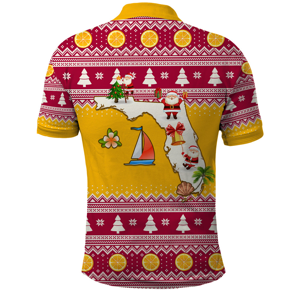 Florida Christmas Polo Shirt Santa Claus Florida Map With Orange - Wonder Print Shop