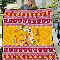 Florida Christmas Quilt Santa Claus Florida Map With Orange - Wonder Print Shop