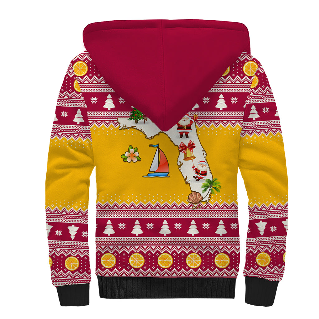 Florida Christmas Sherpa Hoodie Santa Claus Florida Map With Orange - Wonder Print Shop