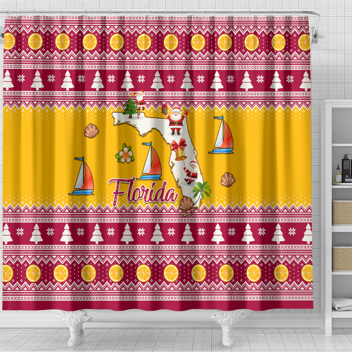 florida-christmas-shower-curtain-santa-claus-florida-map-with-orange