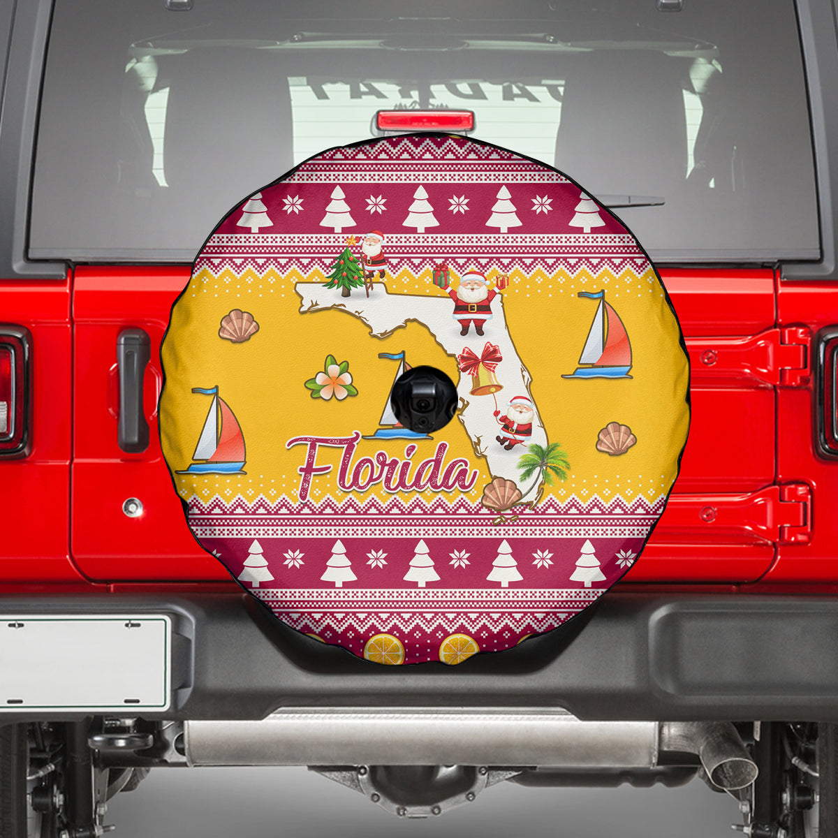 Florida Christmas Spare Tire Cover Santa Claus Florida Map With Orange - Wonder Print Shop