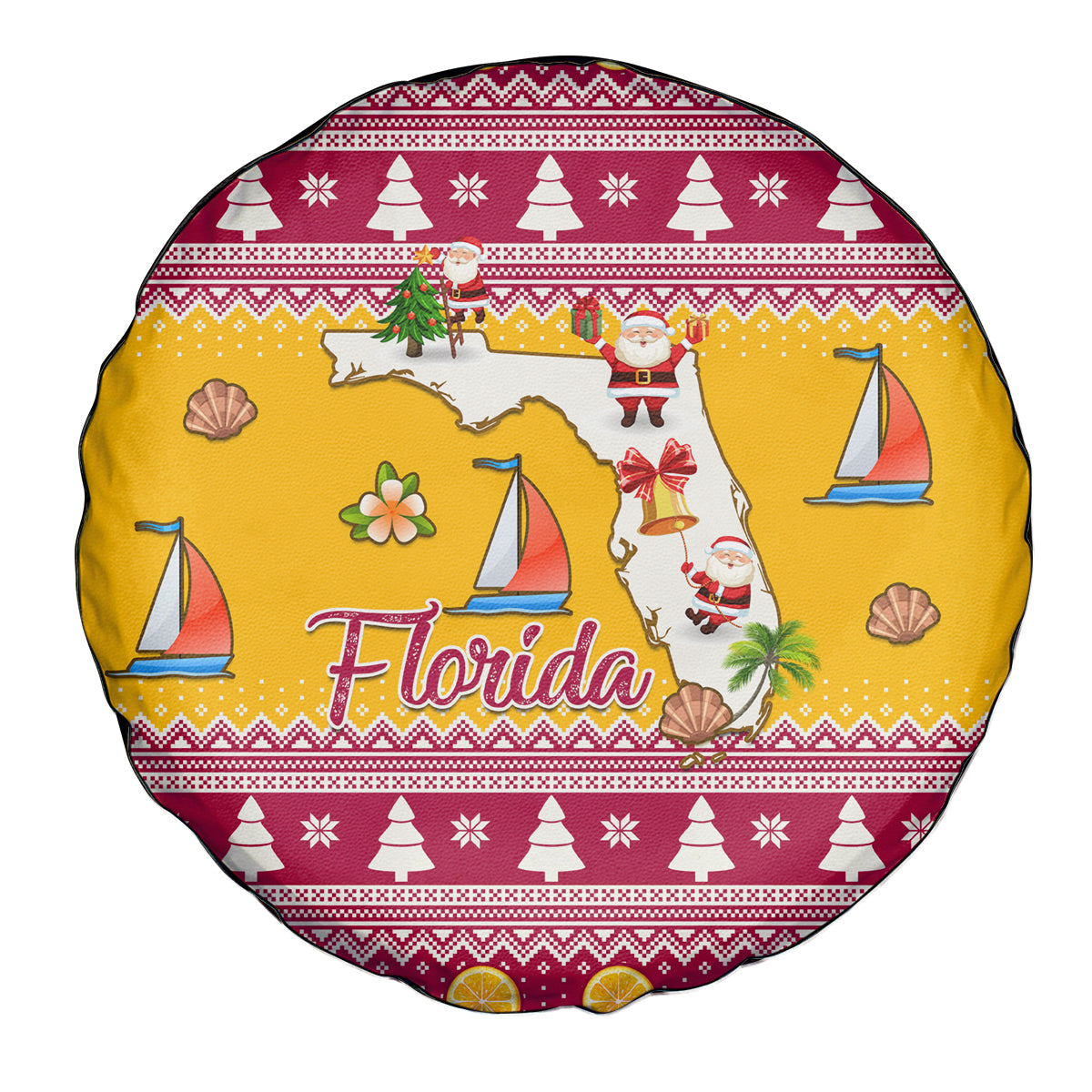 Florida Christmas Spare Tire Cover Santa Claus Florida Map With Orange - Wonder Print Shop