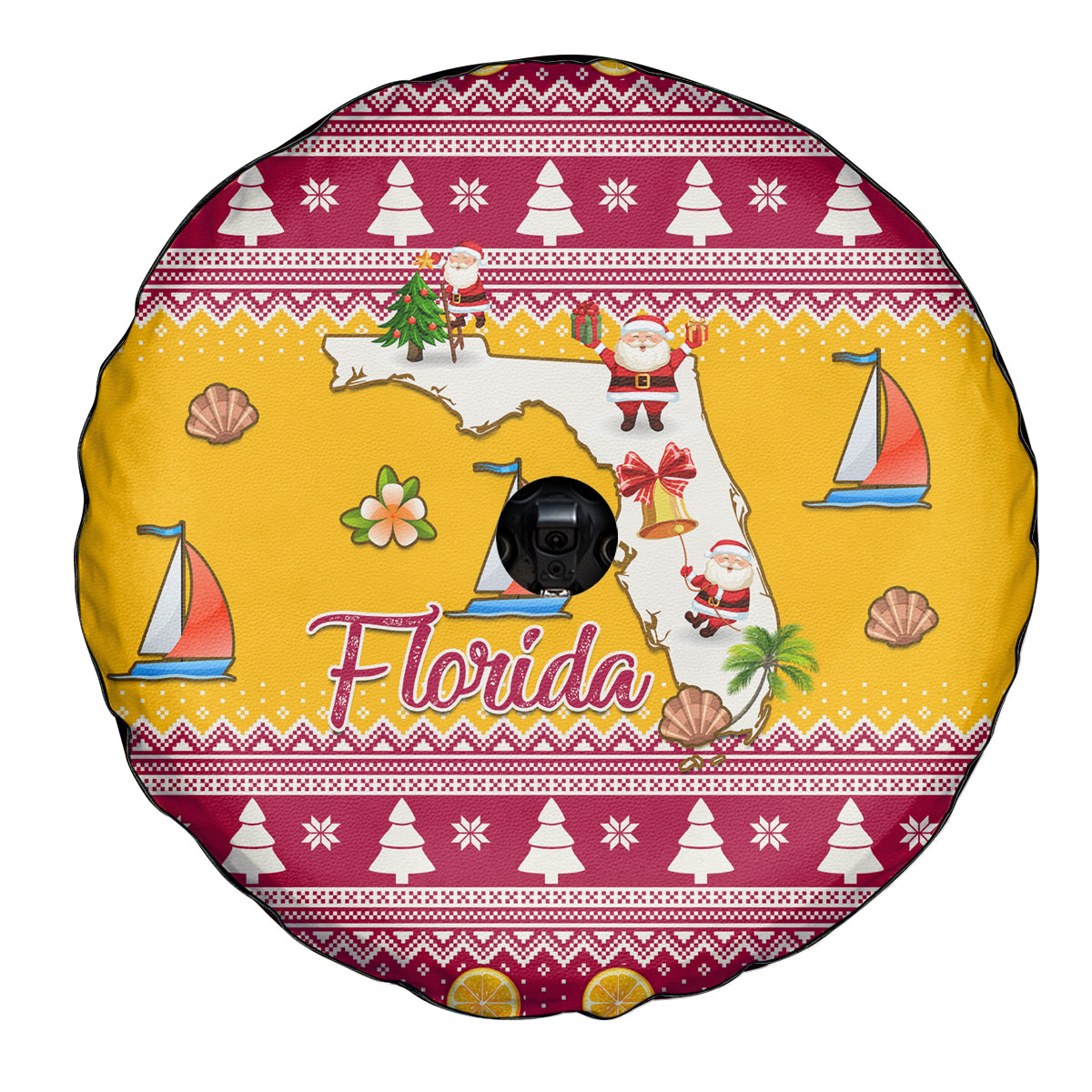 Florida Christmas Spare Tire Cover Santa Claus Florida Map With Orange - Wonder Print Shop