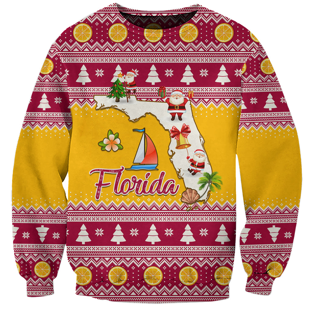 Florida Christmas Sweatshirt Santa Claus Florida Map With Orange - Wonder Print Shop