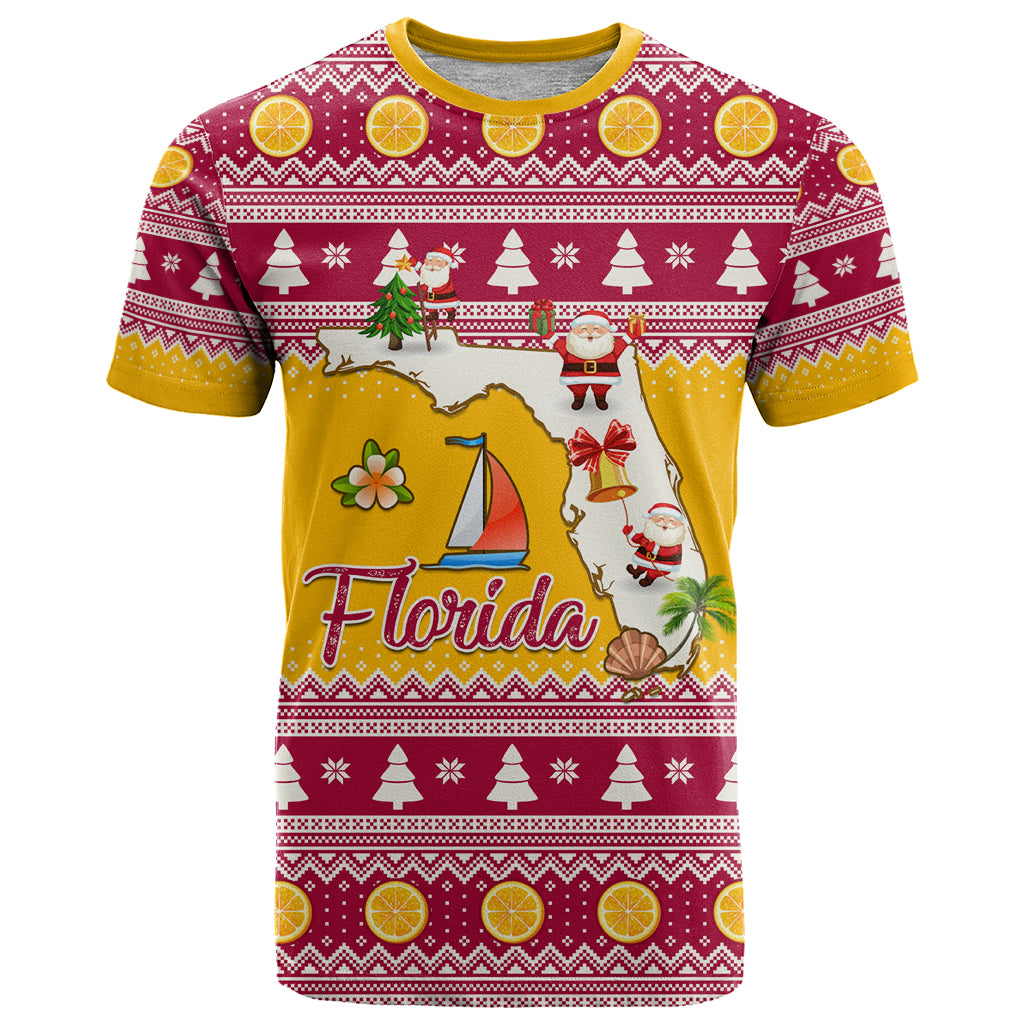 Florida Christmas T Shirt Santa Claus Florida Map With Orange - Wonder Print Shop