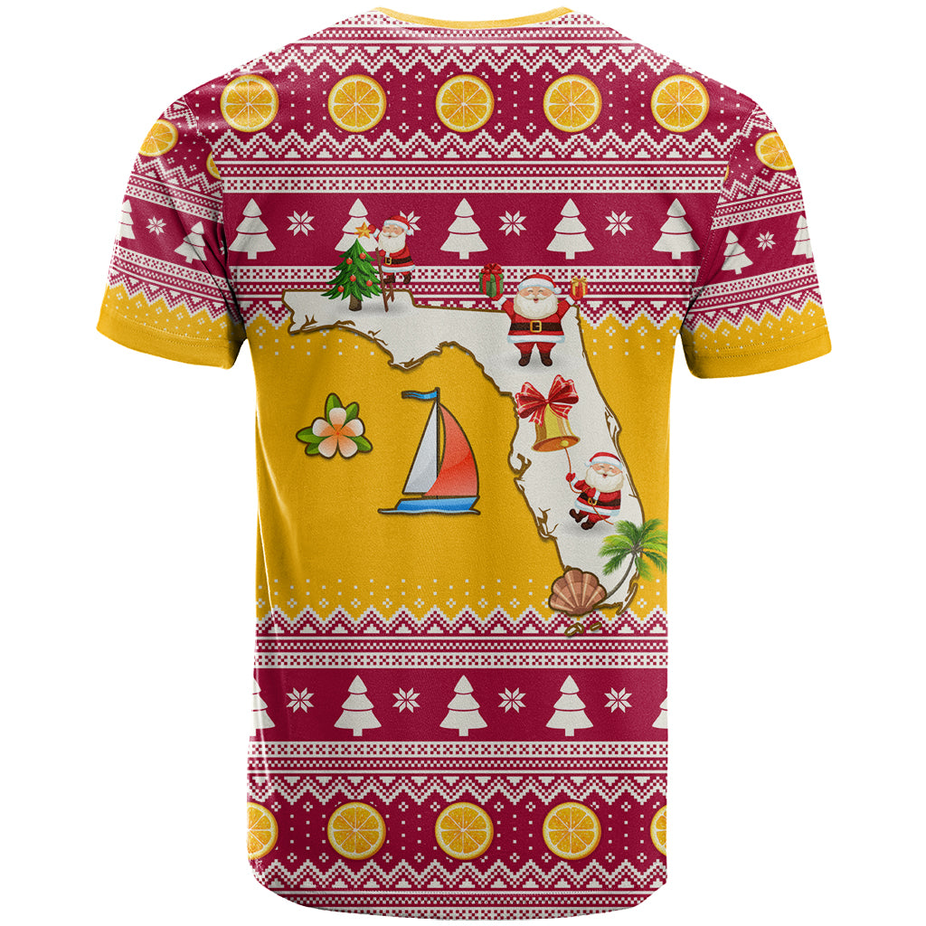 Florida Christmas T Shirt Santa Claus Florida Map With Orange - Wonder Print Shop
