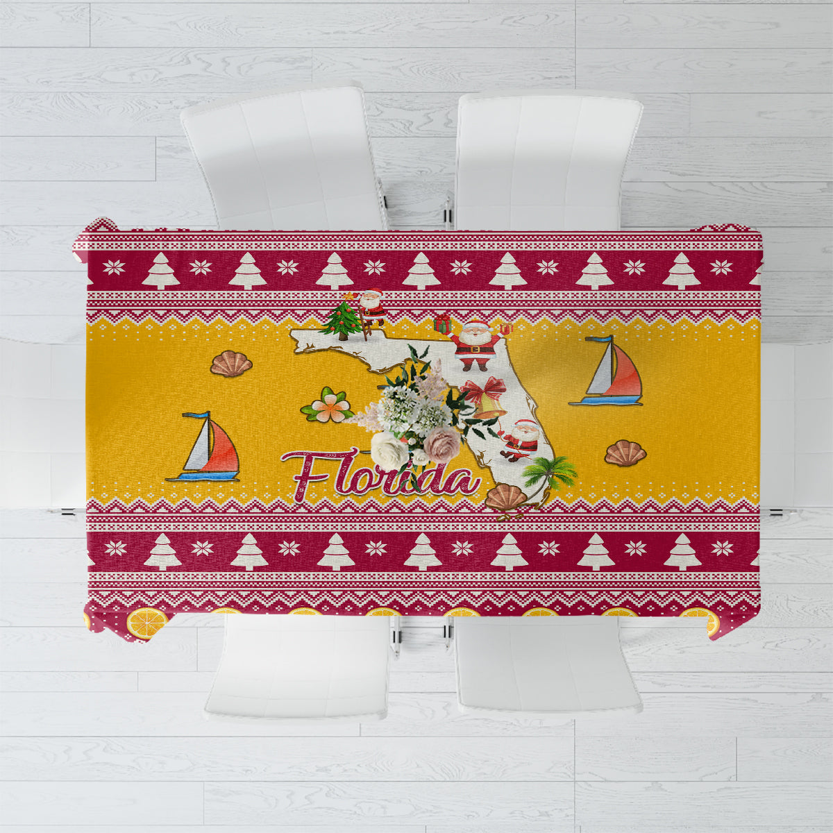 Florida Christmas Tablecloth Santa Claus Florida Map With Orange - Wonder Print Shop
