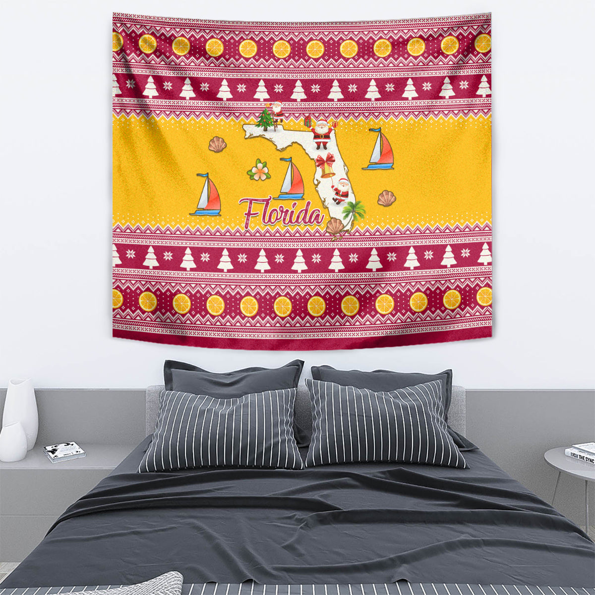 Florida Christmas Tapestry Santa Claus Florida Map With Orange - Wonder Print Shop