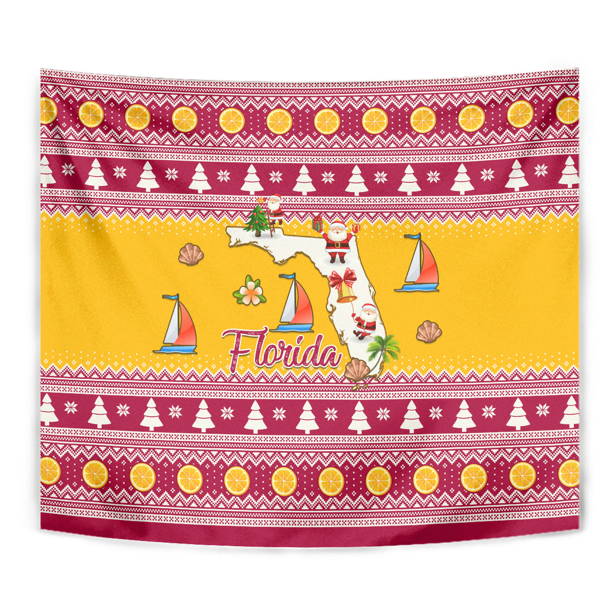 Florida Christmas Tapestry Santa Claus Florida Map With Orange - Wonder Print Shop