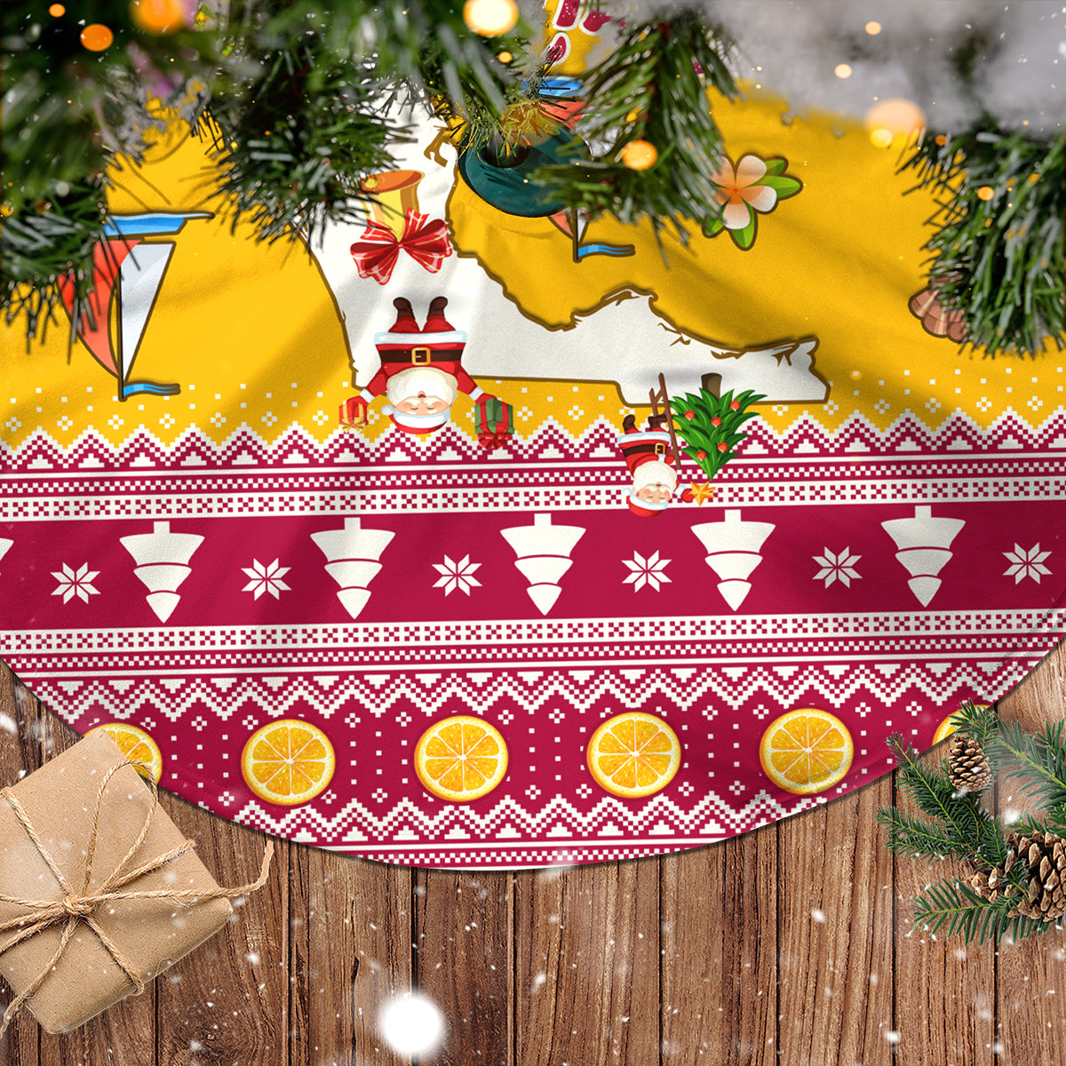 Florida Christmas Tree Skirt Santa Claus Florida Map With Orange - Wonder Print Shop