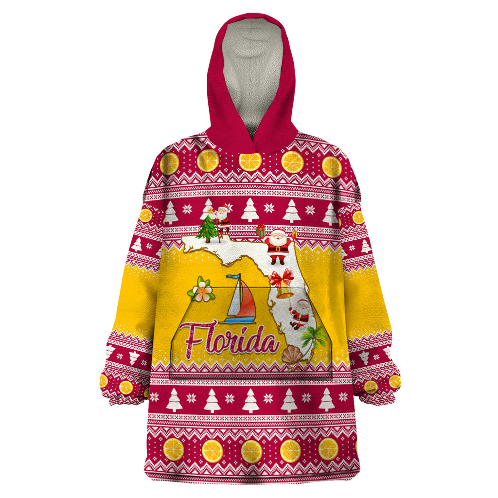 Florida Christmas Wearable Blanket Hoodie Santa Claus Florida Map With Orange - Wonder Print Shop