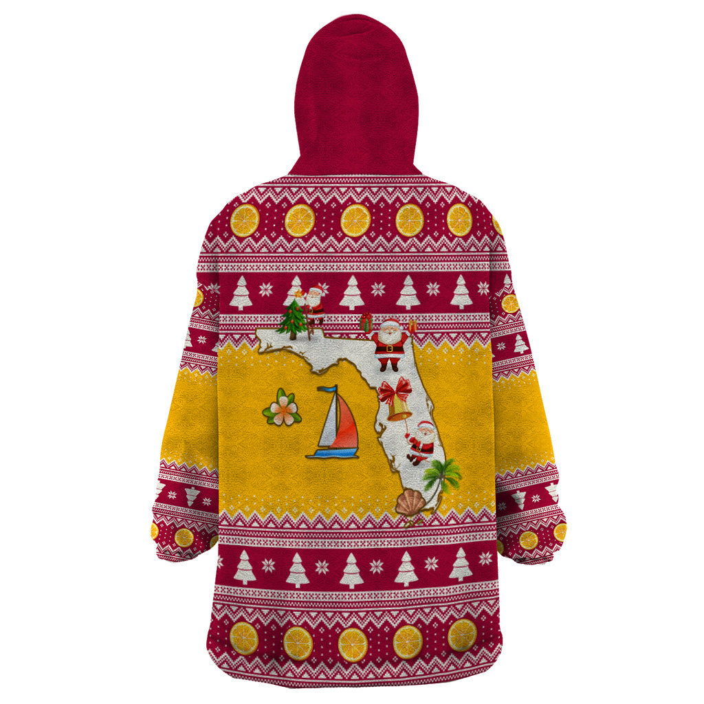 Florida Christmas Wearable Blanket Hoodie Santa Claus Florida Map With Orange - Wonder Print Shop